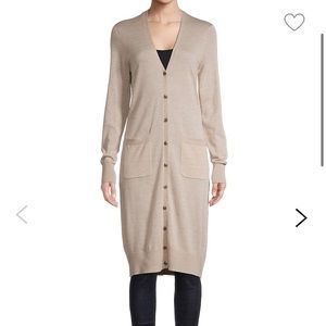 Lord & Taylor Merino Wool Duster Cardigan in Stone Heather size Small